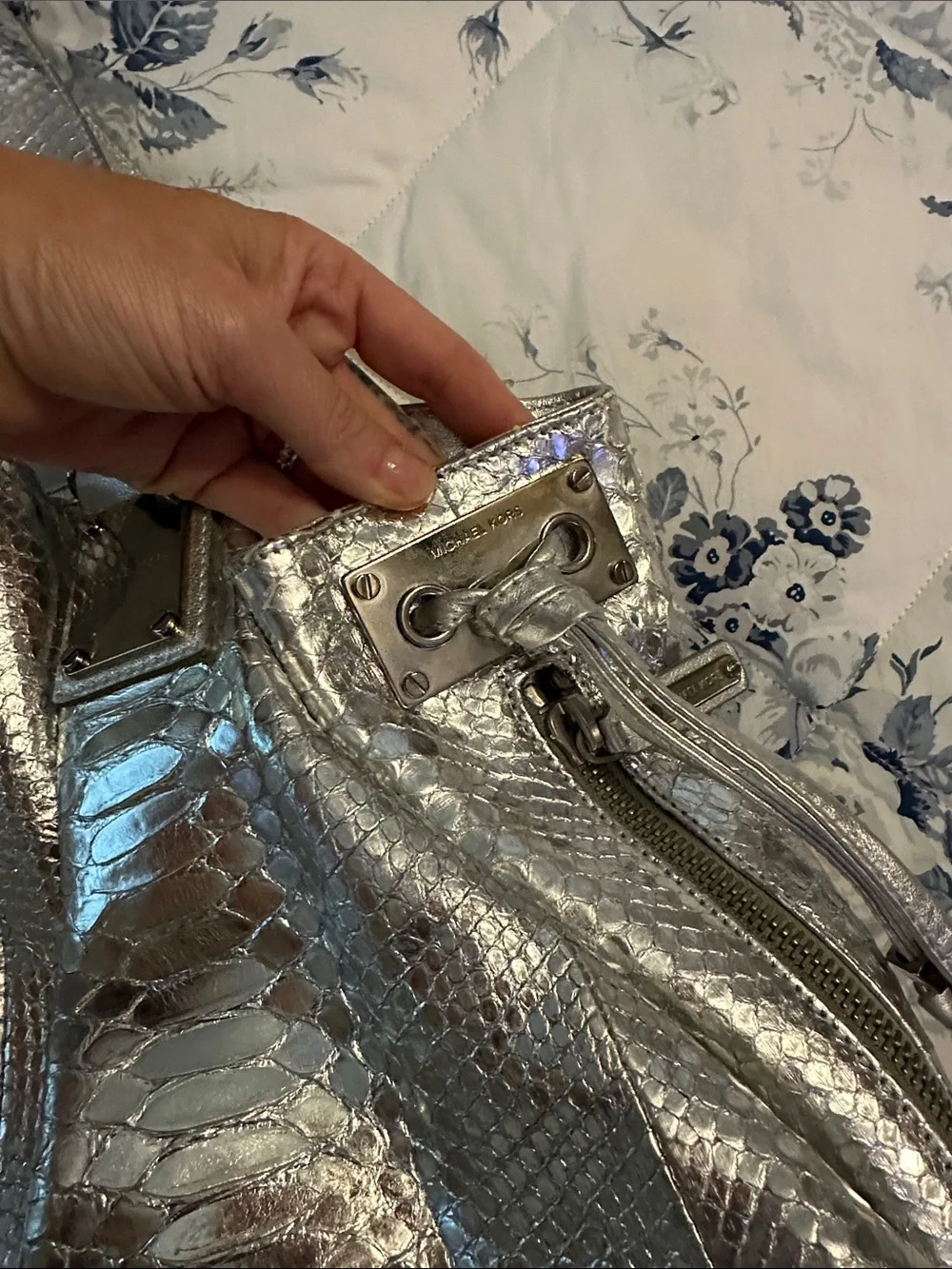 Michael Kors Dottie Limited Edition Metallic Silver Python Leather Bucket Bag